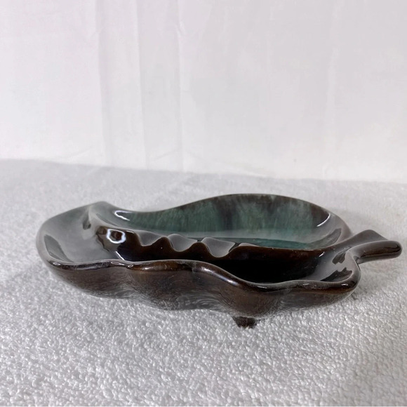 Vintage MCM McMaster Green Brown Ceramic  Pottery Art Leaf Ashtray Trinket Dish - Picture 3 of 14
